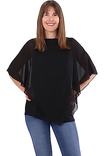 Malito - Damen Chiffonbluse - kaschierendes Fledermaus Shirt - asymmetrische Tunika mit lockerer Passform - blickdichte Bluse im Poncho Style 10732 (34-44 | schwarz) von malito more than fashion