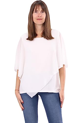 Malito - Damen Chiffonbluse - kaschierendes Fledermaus Shirt - asymmetrische Tunika mit lockerer Passform - blickdichte Bluse im Poncho Style 10732 (34-44 | weiß) von malito more than fashion