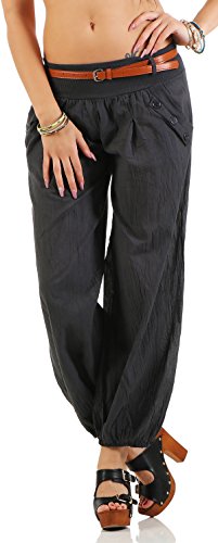 Malito Damen Chino Hose in Uni Farben | Freizeithose mit Gürtel | Sommerhose für den Strand | Haremshose - Pumphose 6017 (dunkelgrau, M) von malito more than fashion