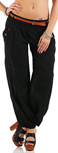 Malito Damen Chino Hose in Uni Farben | Freizeithose mit Gürtel | Sommerhose für den Strand | Haremshose - Pumphose 6017 (schwarz, M) von malito more than fashion