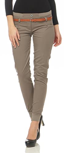 Malito Damen Chino Hose inkl. Gürtel | Stoffhose mit Stretch | lässige Freizeithose | Skinny - elegant 5396 (Fango, XL) von malito more than fashion