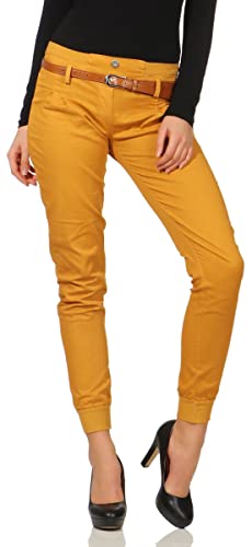 Malito Damen Chino Hose inkl. Gürtel | Stoffhose mit Stretch | lässige Freizeithose | Skinny - elegant 5396 (L, dunkelgelb) von malito more than fashion