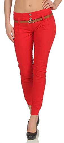 Malito Damen Chino Hose inkl. Gürtel | Stoffhose mit Stretch | lässige Freizeithose | Skinny - elegant 5396 (S, rot) von malito more than fashion