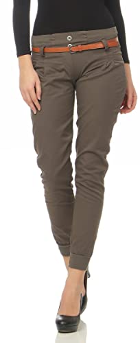 Malito Damen Chino Hose inkl. Gürtel | Stoffhose mit Stretch | lässige Freizeithose | Skinny - elegant 5396 (braun, L) von malito more than fashion