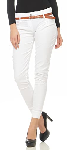 Malito Damen Chino Hose inkl. Gürtel | Stoffhose mit Stretch | lässige Freizeithose | Skinny - elegant 5396 (weiß, XL) von malito more than fashion