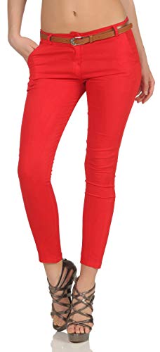 Malito Damen Chinohose mit Gürtel | Stretch Caprihose | schicke Freizeithose | Skinny - Slimfit - elegant 5388 (L, rot) von malito more than fashion