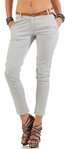 Malito Damen Chinohose mit Gürtel | Stretch Caprihose | schicke Freizeithose | Skinny - Slimfit - elegant 5388 (hellgrau, XXL) von malito more than fashion