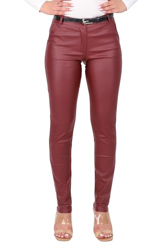 Malito - Damen Chinohose - schicke elastische Lederoptik Hose - Festliche Elegante Stretch Damenhose 1031 - Bordeaux M von malito more than fashion