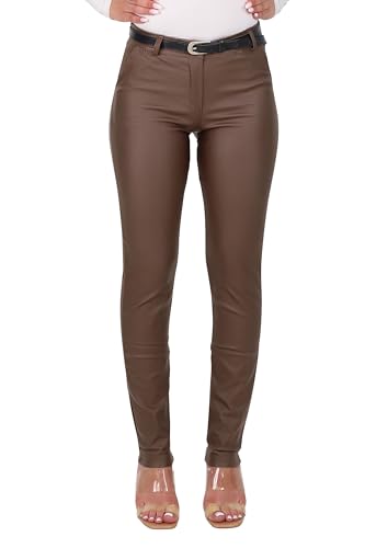 Malito - Damen Chinohose - schicke elastische Lederoptik Hose - Festliche Elegante Stretch Damenhose 1031 - Dunkelbraun S von malito more than fashion