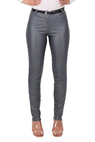 Malito - Damen Chinohose - schicke elastische Lederoptik Hose - Festliche Elegante Stretch Damenhose 1031 - Grau XL von malito more than fashion