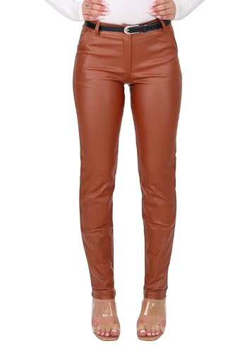 Malito - Damen Chinohose - schicke elastische Lederoptik Hose - Festliche Elegante Stretch Damenhose 1031 - Kupfer L von malito more than fashion