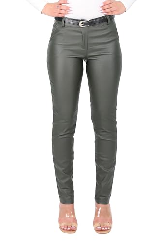 Malito - Damen Chinohose - schicke elastische Lederoptik Hose - Festliche Elegante Stretch Damenhose 1031 - Oliv S von malito more than fashion