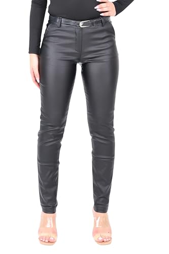 Malito - Damen Chinohose - schicke elastische Lederoptik Hose - Festliche Elegante Stretch Damenhose 1031 - Schwarz S von malito more than fashion