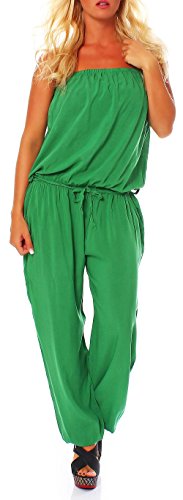 Malito Damen Einteiler in Uni Farben | Overall mit Stoffgürtel | Jumpsuit - Hosenanzug - Romper 4538 (grün) von malito more than fashion
