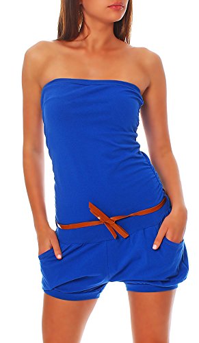 malito - Damen Jumpsuit - Einteiler mit Gürtel & Taschen - Bandeau Sommer Overall - kurzer trägerloser Playsuit - unifarbener Romper 8964 (Blau) von malito more than fashion