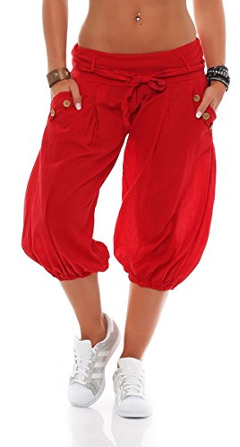 Malito – Damen Haremshose – Pumphose aus Baumwolle – Leichte Stoffhose – Kurze Sommerhose für warme Tage – Aladinhose für Sport und Freizeit 3416 (Rot) von malito more than fashion