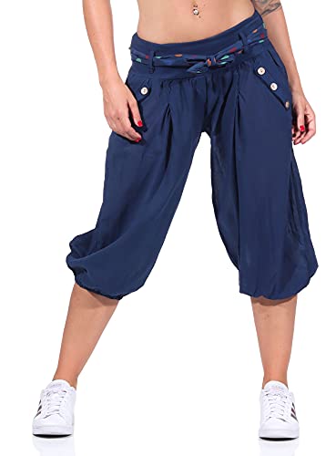 Malito - Damen Haremshose - Pumphose aus Baumwolle - Leichte Stoffhose für Yoga & Freizeit - Bequeme Sommerhose für warme Tage - Dünne Aladinhose für Frauen 3416 (Dunkelblau) von malito more than fashion