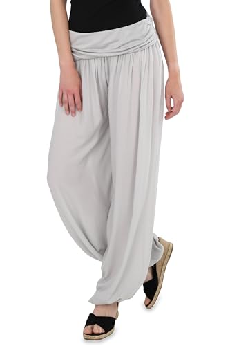 Malito - Damen Haremshose - Pumphose aus Baumwolle - leichte Sommer Stoffhose - Pluderhose zum Tanzen & Chillen - dünne Aladinhose 1482 (Hellgrau) von malito more than fashion