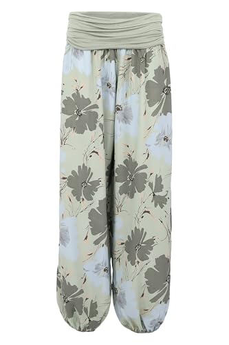 Malito - Damen Haremshose floraler Blumen Print - atmungsaktive Pumphose - dünne Freizeit Strandhose - hautfreundliche Aladinhose 1485 - (Oliv) von malito more than fashion