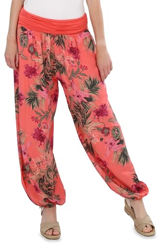 Malito - Damen Haremshose floraler Blumen Print - atmungsaktive Pumphose - dünne Freizeit Strandhose - hautfreundliche Aladinhose 8939 (Coral) von malito more than fashion