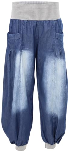 Malito – Damen Haremshose im Denim Style – Unisize Pumphose aus 100% Baumwolle – perfekte Jeans zum Tanzen & Chillen – Pluderhose mit Taschen – Aladinhose für Frauen 6258 (Blau Extra Washed) von malito more than fashion