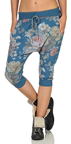 Malito - Damen Haremshose im Rosenprint - Kurze lässige Boyfriend Hose - Jogginghose in Unifarben für Sport & Freizeit - Pants 20027 OneSize (Jeansblau) von malito more than fashion