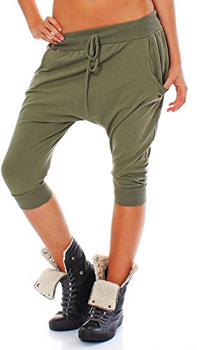 Malito Damen Haremshose kurz - lässige Boyfriend Hose - Jogginghose in Unifarben - Pants 20026 (Oliv) von malito more than fashion