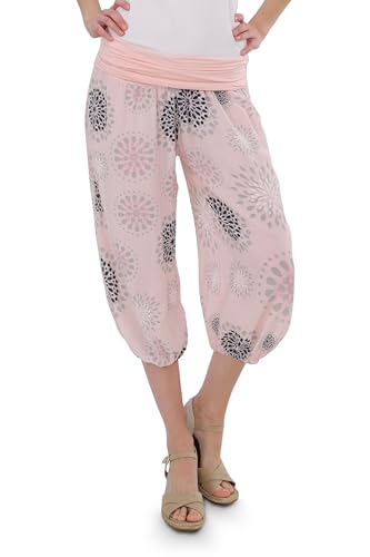 Malito - Damen Haremshose kurz mit Print - Pumphose aus Baumwolle - Leichte 3/4 Stoffhose - Pluderhose zum Tanzen, Chillen & Yoga - knielange Capri Hose 7182 (Rosa) von malito more than fashion