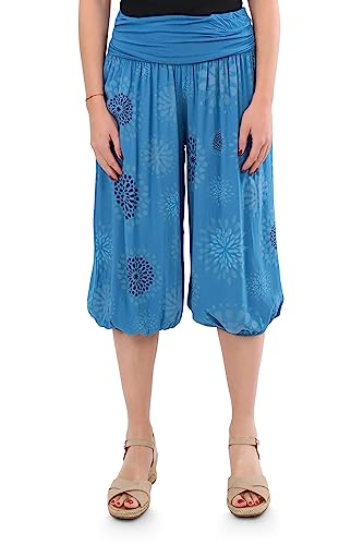 Malito - Damen Haremshose kurz mit Print - Pumphose aus Baumwolle - Leichte 3/4 Stoffhose - Pluderhose zum Tanzen, Chillen & Yoga - knielange Capri Hose 7182 (Petrol) von malito more than fashion