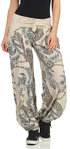 Malito – Damen Haremshose mit Print – Pumphose aus Baumwolle – Leichte Stoffhose – Sommerhose für warme Tage – Aladinhose 3485 (Beige | Größe 34-40) von malito more than fashion