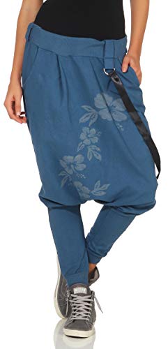 Malito Damen Haremshose mit tiefem Schnitt | Hose mit Flower Print | Baggy zum Tanzen | Sweatpants - Jogginghose 91085 (Jeansblau) von malito more than fashion