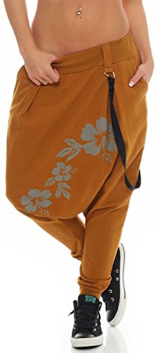 Malito Damen Haremshose mit tiefem Schnitt | Hose mit Flower Print | Baggy zum Tanzen | Sweatpants - Jogginghose 91085 (dunkelgelb) von malito more than fashion