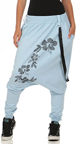 Malito Damen Haremshose mit tiefem Schnitt | Hose mit Flower Print | Baggy zum Tanzen | Sweatpants - Jogginghose 91085 (hellblau) von malito more than fashion