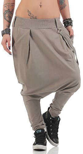 Malito Damen Haremshose mit tiefem Schritt | Jogginghose in Unifarben | Baggy zum Tanzen | Sweatpants - Aladinhose 91086 (Fango) von malito more than fashion