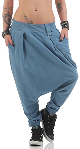 Malito Damen Haremshose mit tiefem Schritt | Jogginghose in Unifarben | Baggy zum Tanzen | Sweatpants - Aladinhose 91086 (Jeansblau) von malito more than fashion