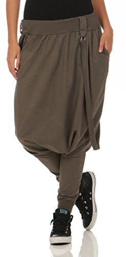 Malito Damen Haremshose mit tiefem Schritt | Jogginghose in Unifarben | Baggy zum Tanzen | Sweatpants - Aladinhose 91086 (braun) von malito more than fashion