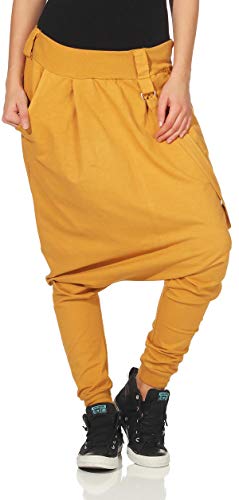 Malito Damen Haremshose mit tiefem Schritt | Jogginghose in Unifarben | Baggy zum Tanzen | Sweatpants - Aladinhose 91086 (dunkelgelb) von malito more than fashion