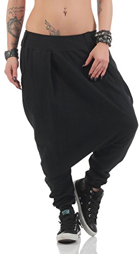 Malito Damen Haremshose mit tiefem Schritt | Jogginghose in Unifarben | Baggy zum Tanzen | Sweatpants - Aladinhose 91086 (schwarz) von malito more than fashion