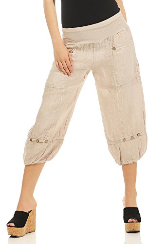 Malito Damen Hose aus Leinen | Stoffhose in Uni Farben | Freizeithose für den Strand | Chino - Capri Hose 1575 (beige, L) von malito more than fashion