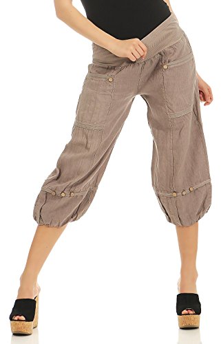 Malito Damen Hose aus Leinen - Stoffhose in Uni Farben - Freizeithose für den Strand - Chino Capri Hose 1575 - Fango, S von malito more than fashion
