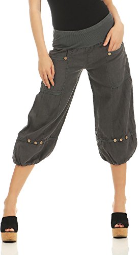 Malito Damen Hose aus Leinen | Stoffhose in Uni Farben | Freizeithose für den Strand | Chino - Capri Hose 1575 (dunkelgrau, L) von malito more than fashion