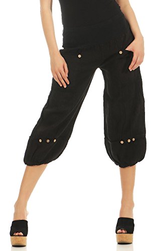 Malito Damen Hose aus Leinen | Stoffhose in Uni Farben | Freizeithose für den Strand | Chino - Capri Hose 1575 (schwarz, M) von malito more than fashion