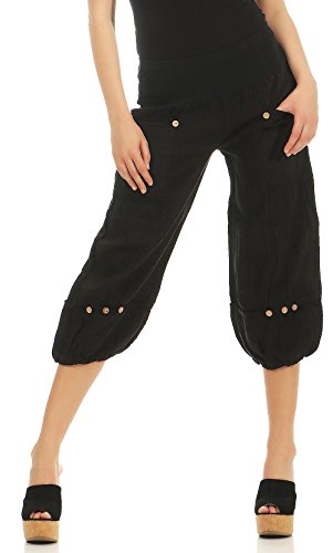 Malito Damen Hose aus Leinen - Stoffhose in Uni Farben - Freizeithose für den Strand - Chino Capri Hose 1575 - Schwarz, M von malito more than fashion