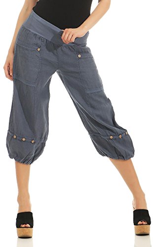 Malito Damen Hose aus Leinen - Stoffhose in Uni Farben - Freizeithose für den Strand - Chino Capri Hose 1575 - Jeansblau, XL von malito more than fashion