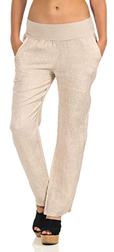 Malito Damen Hose aus Leinen | Stoffhose in Uni Farben | Freizeithose für den Strand | Chino - Jogginghose 7792 (beige, L) von malito more than fashion