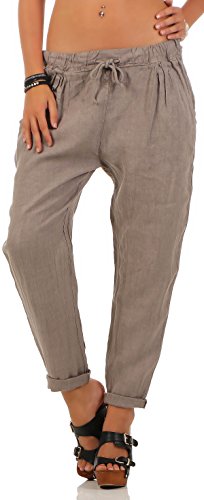 Malito Damen Hose aus Leinen | Stoffhose in Unifarben | Freizeithose für den Strand | Chino - Jogginghose 6816 (Fango, S) von malito more than fashion