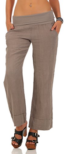 Malito Damen Hose aus Leinen | Stoffhose in Unifarben | Freizeithose für den Strand | Chino - Jogginghose 8064 (Fango, L) von malito more than fashion