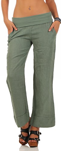 Malito Damen Hose aus Leinen | Stoffhose in Unifarben | Freizeithose für den Strand | Chino - Jogginghose 8064 (Oliv, M) von malito more than fashion