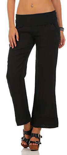 Malito Damen Hose aus Leinen | Stoffhose in Unifarben | Freizeithose für den Strand | Chino - Jogginghose 8064 (schwarz, XXL) von malito more than fashion