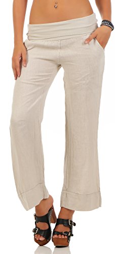 Malito Damen Hose aus Leinen | Stoffhose in Unifarben | Freizeithose für den Strand | Chino - Jogginghose 8064 (beige, L) von malito more than fashion